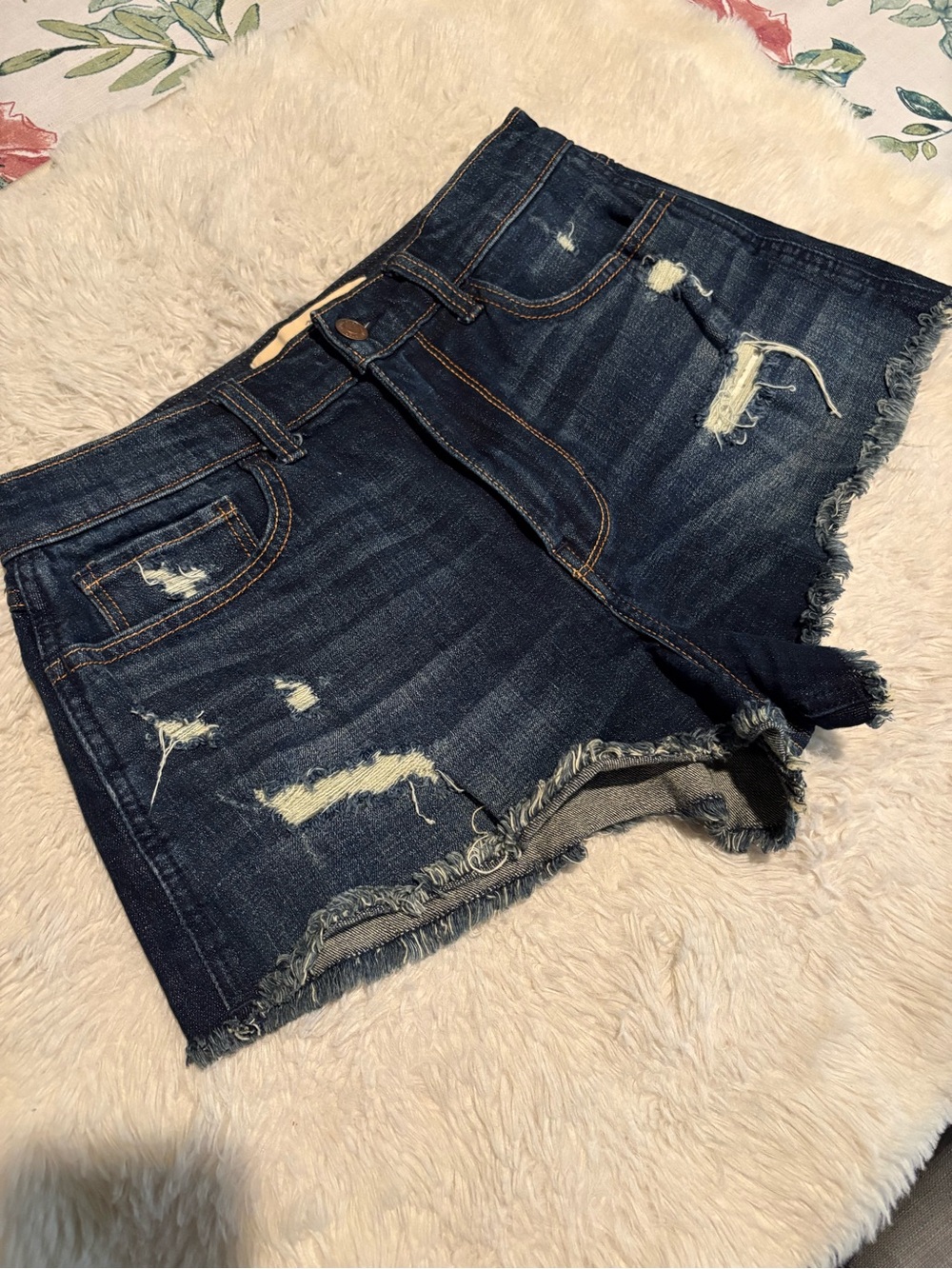 Hollister Dark Blue Distressed Denim Cutoff Shorts